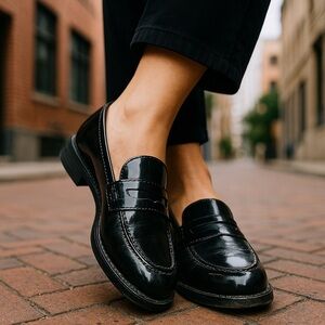 Steve Madden Women’s Black Size 8.5M Drigyy Lotto Loafers Shiny Patent Leather